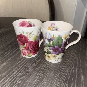 Crown Trent Fine Bone China Spring Floral Mug Staffordshire England 2 Pcs